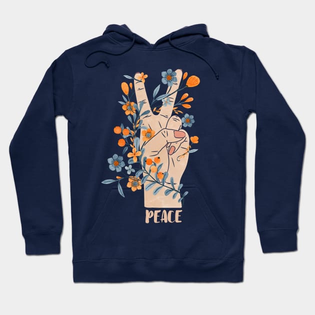 Peace Sign With Orange Flowers, Blue Flowers And Vines Hoodie by LittleBunnySunshine